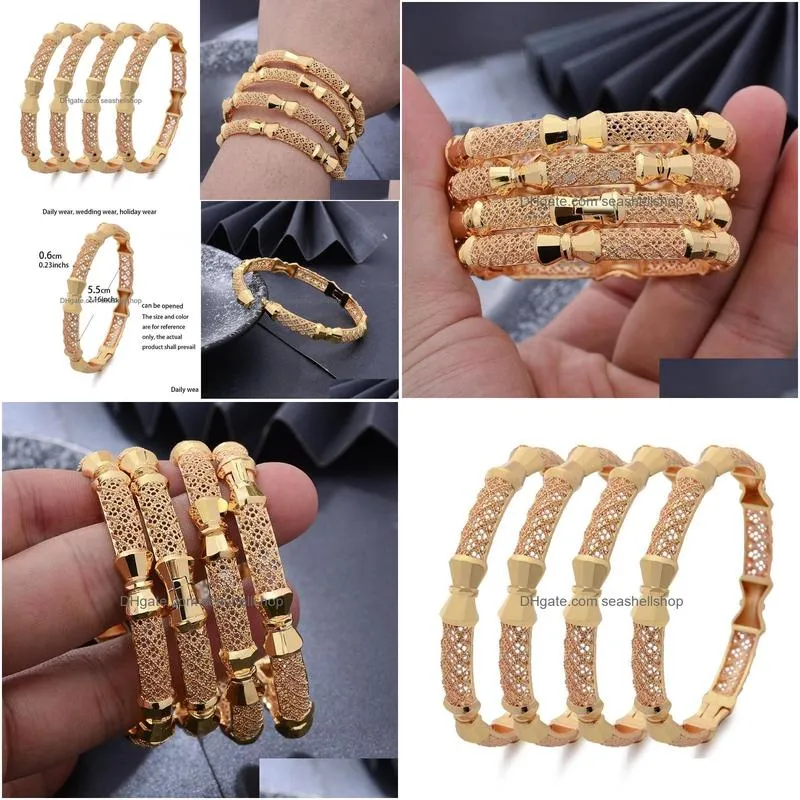 Bangle Bangle Small 4Pcs/Lot Dubai Gold Bangles For Women Girls Ethiopian Bracelet Jewelrybangle Jewelry Bracelets Dh1Ed