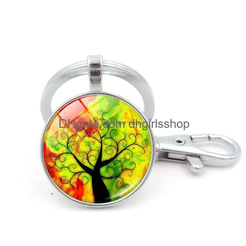 Key Rings Tree Of Life Glass Cabochon Key Ring Time Gem Keychain Hanging Fashion Jewelry Will And Jewelry Dhxvn