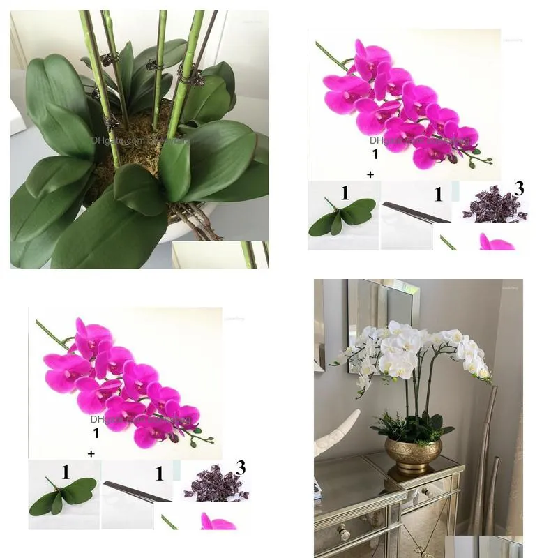 Decorative Flowers 1 Set High Grade Orcs Arrangement Latex Sil Real Touch Big Size Luxury Table Flower Home El Decor No Vase Dh2Hv