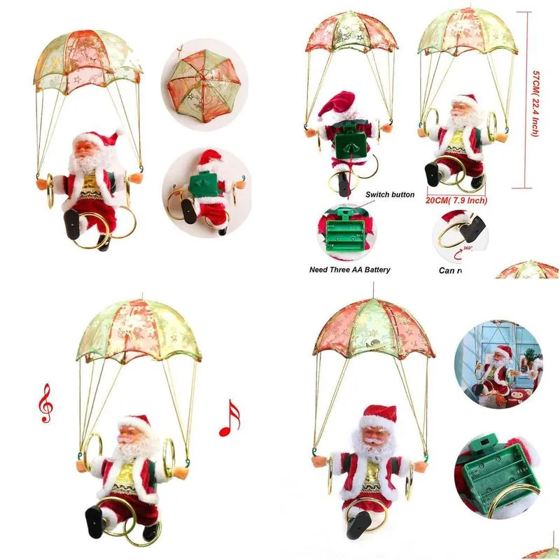 Christmas Decorations Christmas Decorations Santa Claus Figure Parachute Singing Electric Tree Hanging Ornaments Children Xmas Party G Dhivc