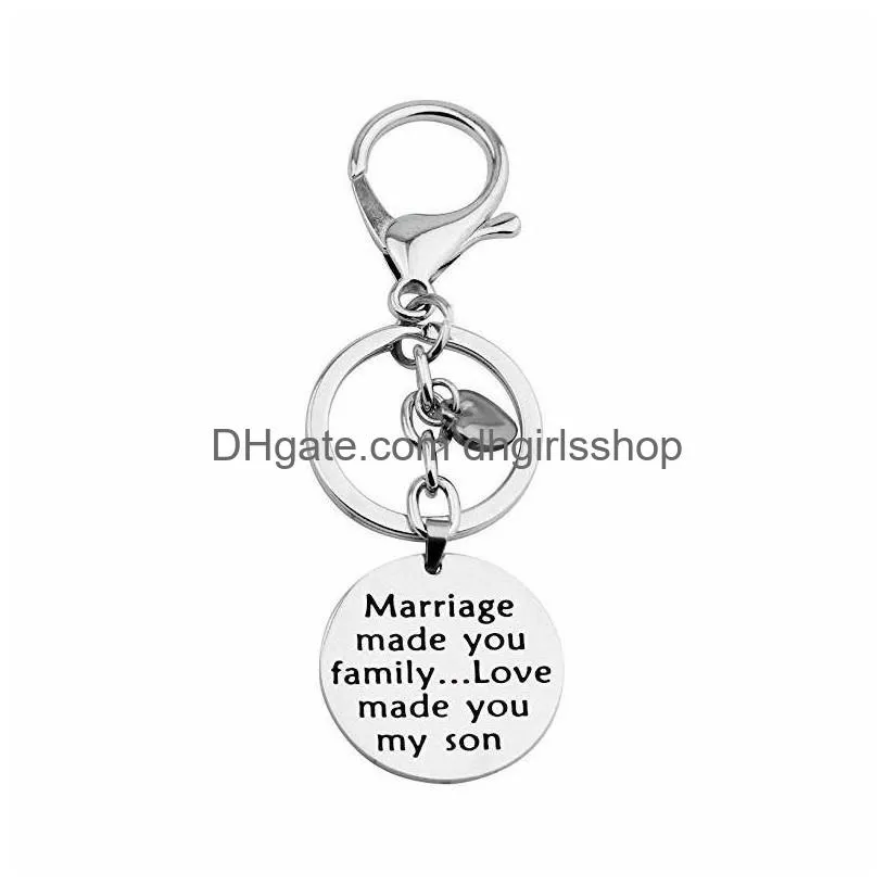 Key Rings Stainless Steel Love Dad Mom Son Coin Key Ring Heart Charm Keychain Holder Bag Hangs Fashion Jewelry For Women Men Will And Dhwuz