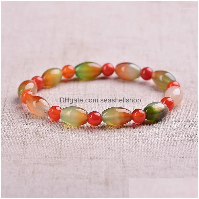 Bangle Bangle Natural Beaded Beads Colorf Peacock Agate Bracelet Red Colored Simple Girlfriend Student Jewelry Bracelets Dhq96