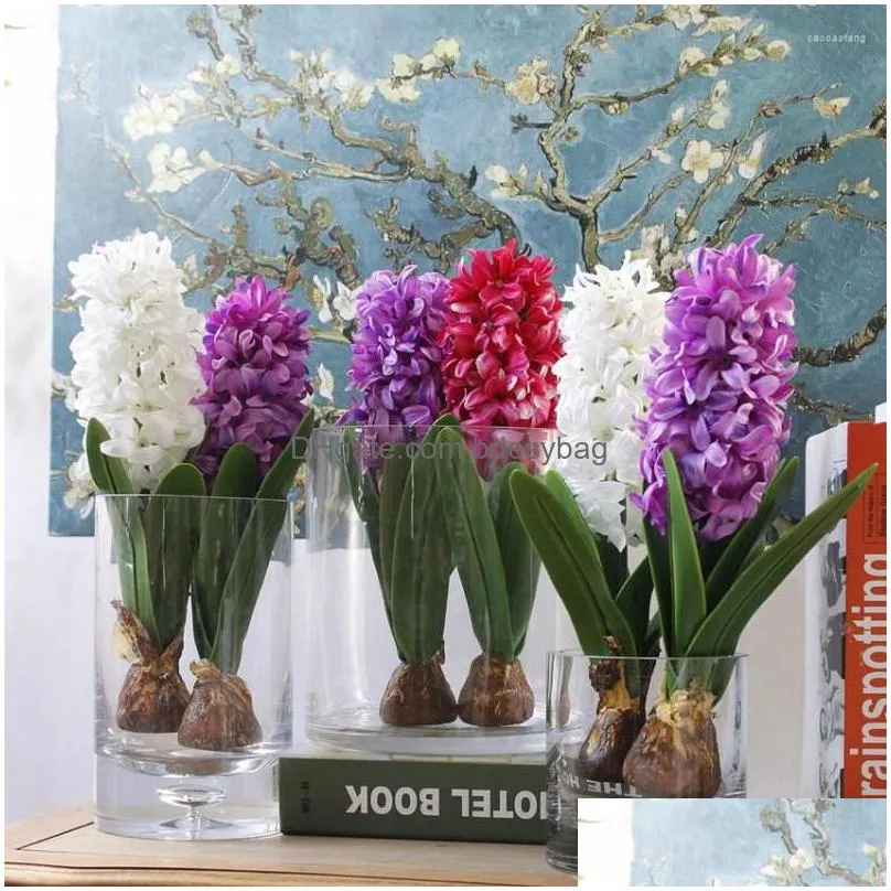 Decorative Flowers Artificial Hyacinth With Bbs Ceramics Silk Flower Simation Leaf Wedding Garden Decor Home Table Accessorie Pnts Dhbf7