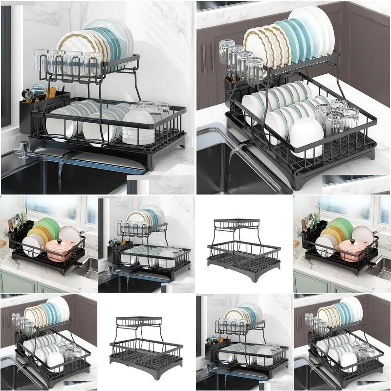 Dish Racks Table Top With Water Receiving Tray Chopsticks Tube Rack Cup Kitchen Sink Single Layer Double Bowl And Dish Drainage Home G Otswi