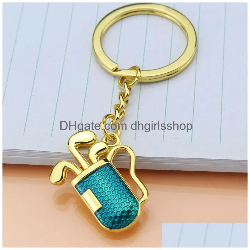 Key Rings Gold Golf Club Key Ring Red Metal Bag Keychain Hangings Women Men Fashion Jewelry Will And Jewelry Dhqyo