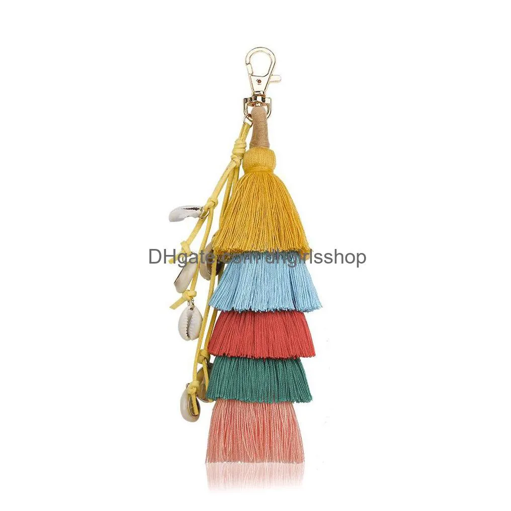 Key Rings Bohemia Mtilayer Colorf Tassel Shell Key Ring Purse Handbag Hanging Wall Hang Decor Fashion Jewelry Will And Jewelry Dh6Bu