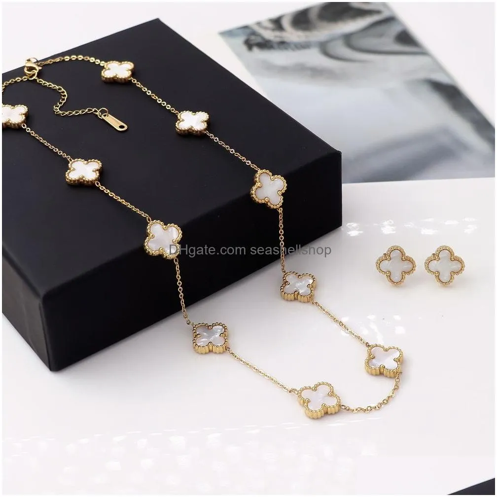 Earrings & Necklace Brand Clover Necklace Earrings Set Gold Earring Stainless Steel For Women High Quality Crystal Jewelry Jewelry Jew Dhfdn