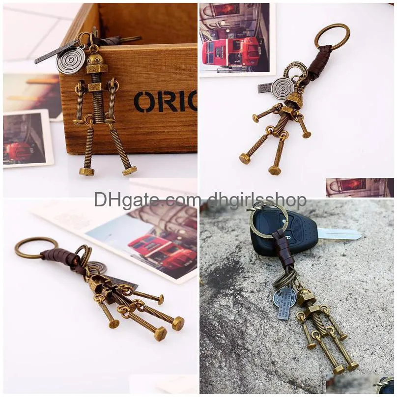 Key Rings Punk Movable Screw Bolt Robot Key Ring Bronze Keychain Bag Hangs Holders Fashion Jewelry Will And Jewelry Dhmrt