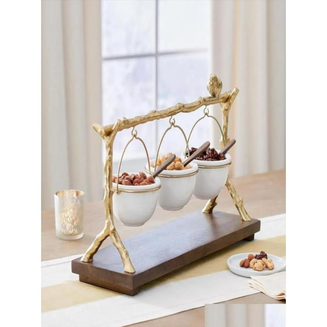Dishes & Plates Dishes Plates Gold Oak Branch Snack Bowl Stand Resin Christmas Rack With Removable Basket Organizer Party Decorations7 Dhwug