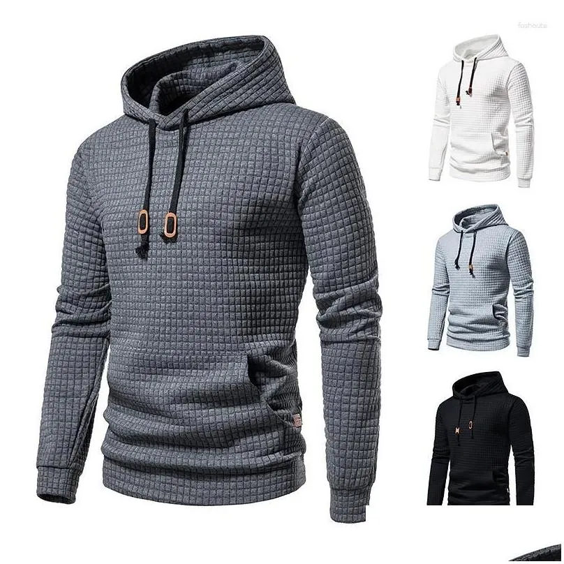 Men`S Hoodies & Sweatshirts Mens Hoodies 2023 Eur Size Casual Plover Jacquard Sweater S-2Xl Plaid Quilted Cotton Fabric Hood Front Poc Otkur