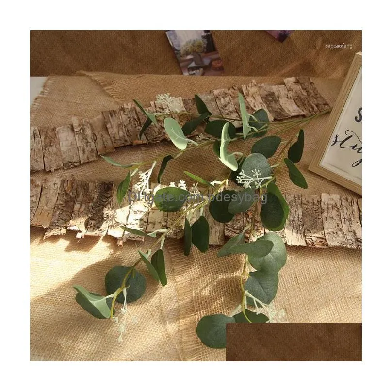 Decorative Flowers Artificial Eucalyptus Leaves Simationplastic Branch Wedding Decor Silk Flower Bouquet Accessories Green Dhxso