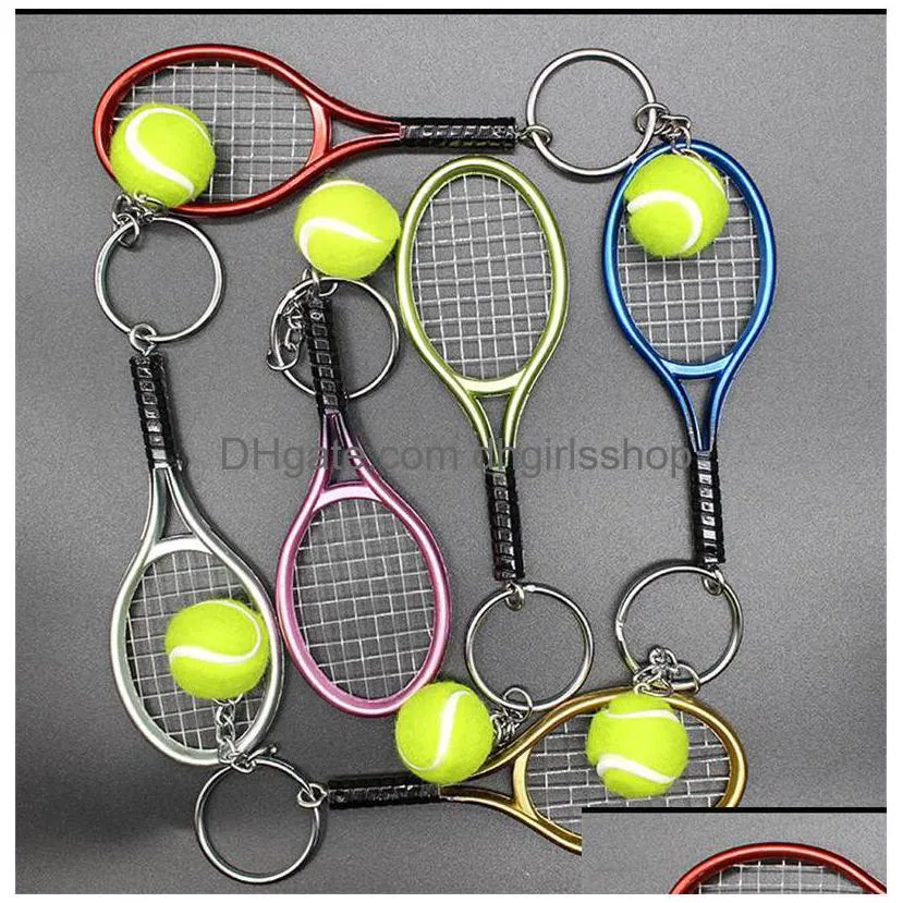 Key Rings Sport Tennis Rackets Keychain New Ball Keyring Rings Bag Hangs Woomen Men Fashion Jewelry Gift Jewelry Dhh14