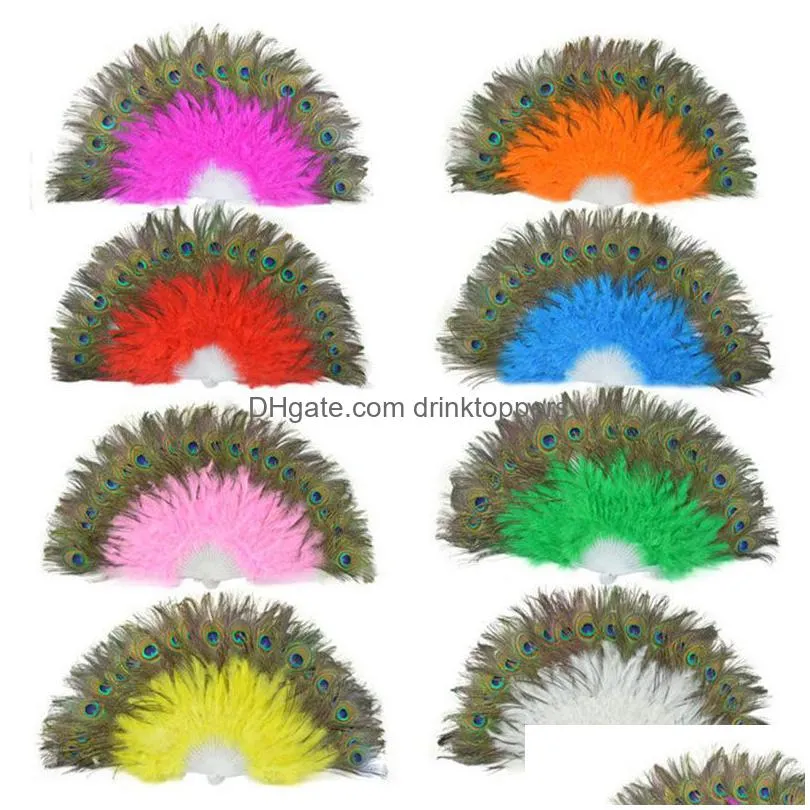 fluffy feather hand fan stage performances craft fans elegant folding feathers fan party supplies