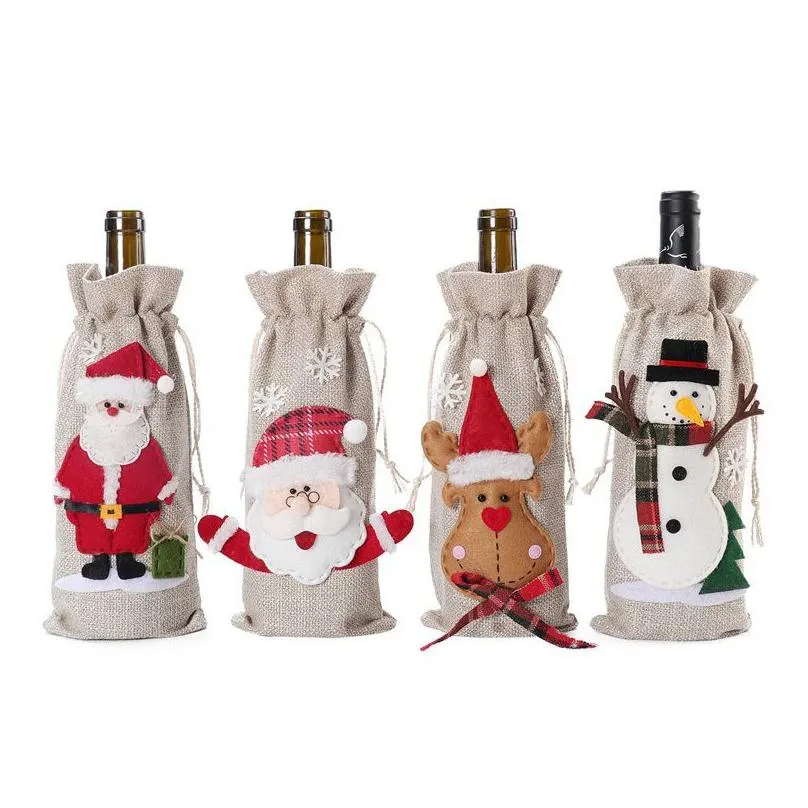 Christmas Decorations Christmas Wine Gift Bags Burlap Dstring Bottle With Rope For Xmas Holiday Parties Home Garden Festive Party Supp Dhb4Y