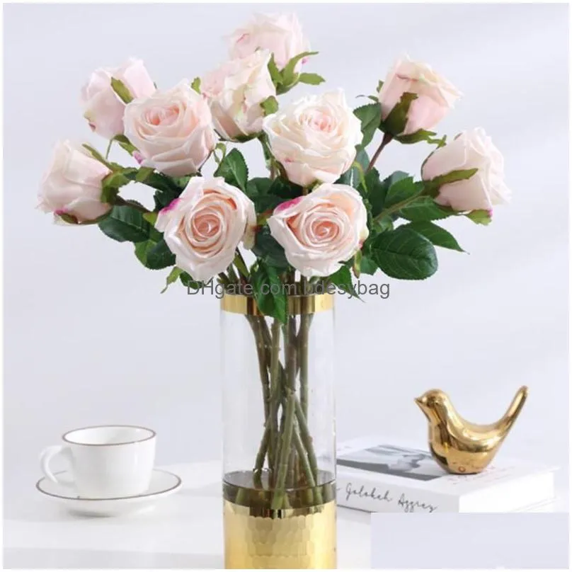 Decorative Flowers Wreaths Faux Silk Peon Artificial Flower Eco-Friendly Anti-Fade Plastic Simation Craft Rose Decor For Dhn7T