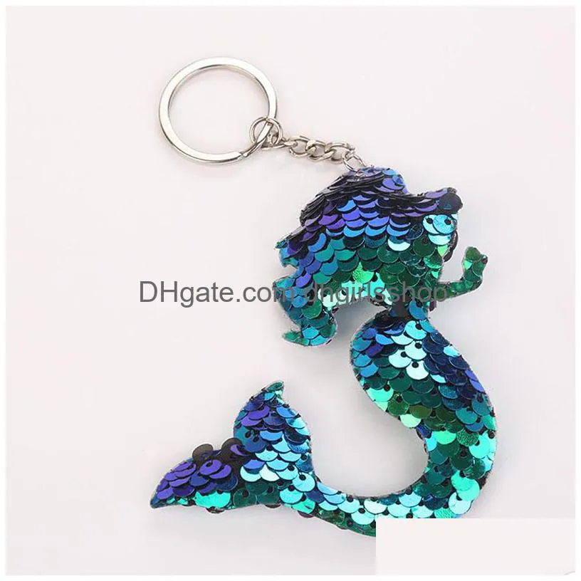 Key Rings New Shiny Sequin Mermaid Keychain Key Rings Hand Bag Hangs Desinger Keyring Animal Fashion Jewelry Will And Jewelry Dh0K2