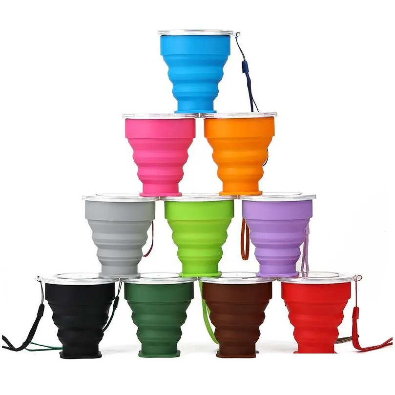 Other Drinkware 200Ml Sile Folding Cup Drinkware Mtifunction Tumblers Retractable Outdoor Travel Cam Water Cups Mug With Lanyard 12 Co Dhmhc