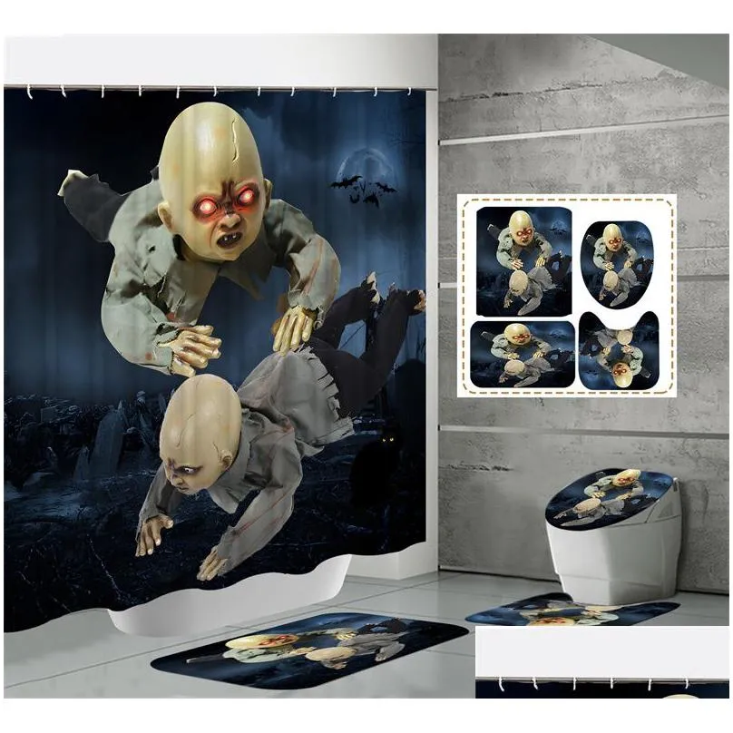 Shower Curtains Halloween Shower Curtain Bloody Horror Bath Curtains 150X180Cm Waterproof Fabric With 12 Hooks For Home Bathroom Party Dheyr