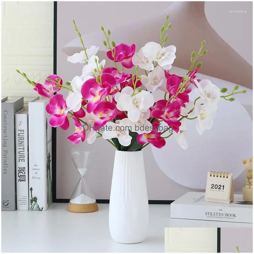 Decorative Flowers 20 Heads Butterfly Orc Bouquet Artificial Flower Wedding Party Decoration Silk Fake Home Parlour Vase Dhdvl