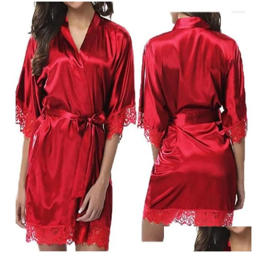 Basic & Casual Dresses Casual Dresses Y Nightgown Lingerie Lace Work Nightdress Women Silk Kimono Belt Bath Robe Nightwear Sleepwear C Ot9Tj