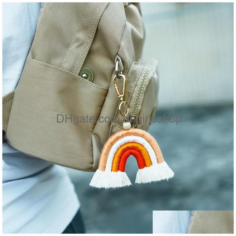 Key Rings Hand Woven Rainbow Tassel Key Ring Fashion Bag Hangs Keychain Jewelry Will And Jewelry Dh5Ir