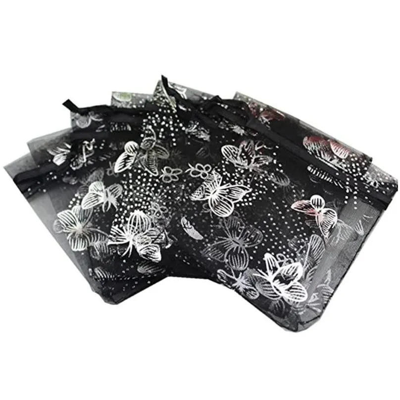 Gift Wrap Gift Wrap 100Pcs 10X12Cm Butterfly Design Organza Transparent Chiffon Jewelry Bags Tle Fabric Wedding Bag Home Garden Festiv Dhzjs