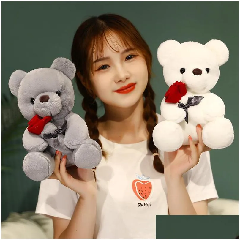 Plush Dolls Rose Teddy Bear Plush Toy Soft Doll Romantic Gift For Lover Home Decor Valentines Day Gifts Girls 23-45Cm Toys Gifts Stuff Dhlyi