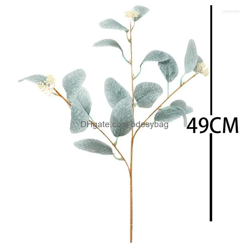 Decorative Flowers 49Cm Artificial Eucalyptus Leaves Branch Fake Plant Decoration For Wedding Home Flower Arrangement Pink Dhwqo