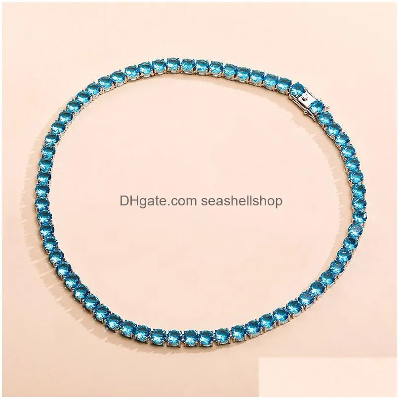 Tennis, Graduated 3/4/5/6Mm Hip Hop Bling Iced Out Pink Blue Cz Stone Tennis Chain Chokers Necklace For Women Men Uni Fashion Jewelry Dhyh9