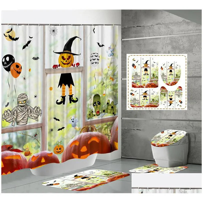 Shower Curtains Halloween Shower Curtain Bloody Horror Bath Curtains 150X180Cm Waterproof Fabric With 12 Hooks For Home Bathroom Party Dheyr