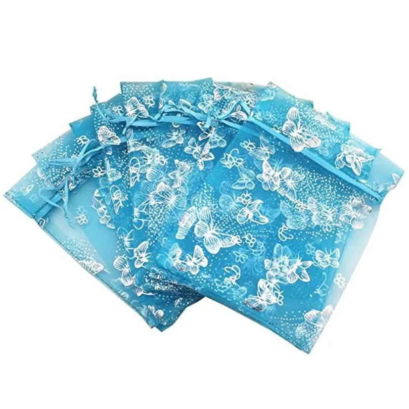 Gift Wrap Gift Wrap 100Pcs 10X12Cm Butterfly Design Organza Transparent Chiffon Jewelry Bags Tle Fabric Wedding Bag Home Garden Festiv Dhzjs