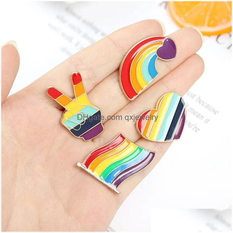 Pins, Brooches Rainbow Heart Pattern Collar Brooches Korean Banner Gesture Alloy School Uniform Badge Accessories Student Bags Hat Pai Dhdq7