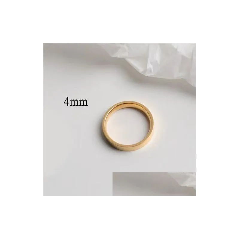 Band Rings Titanium Steel Smooth Plain Ring Simple Gold 2Mm 4Mm6Mm 8Mm Couple Jewelry Gift For Girlfriend Jewelry Ring Dhrye