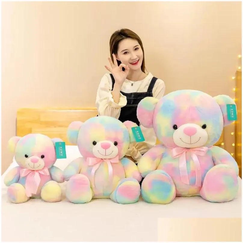 Stuffed & Plush Animals Colorf Bear Doll Sitting Rainbow Plush Dolls Cute Pillow Birthday Gift Girl Toys Gifts Stuffed Animals Plush Dh5Bs