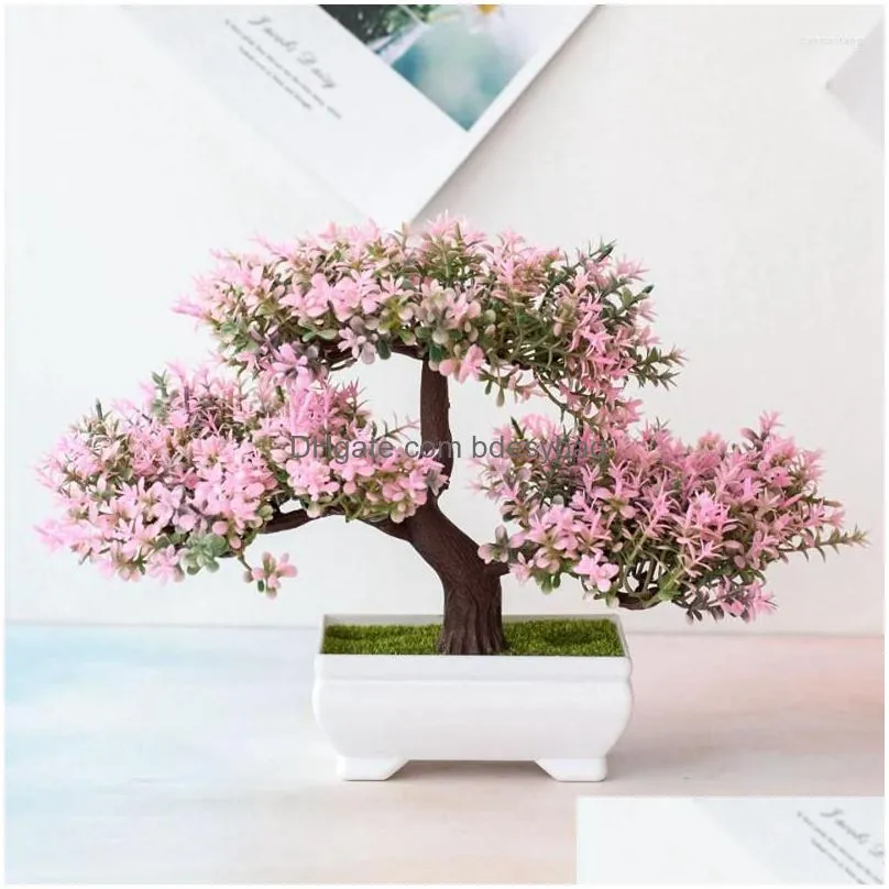 Decorative Flowers Artificial Plants Bonsai Fake Plant Potted Ornaments Home El Garden Table Decoration Small Tree Pot Accessories Dhoma