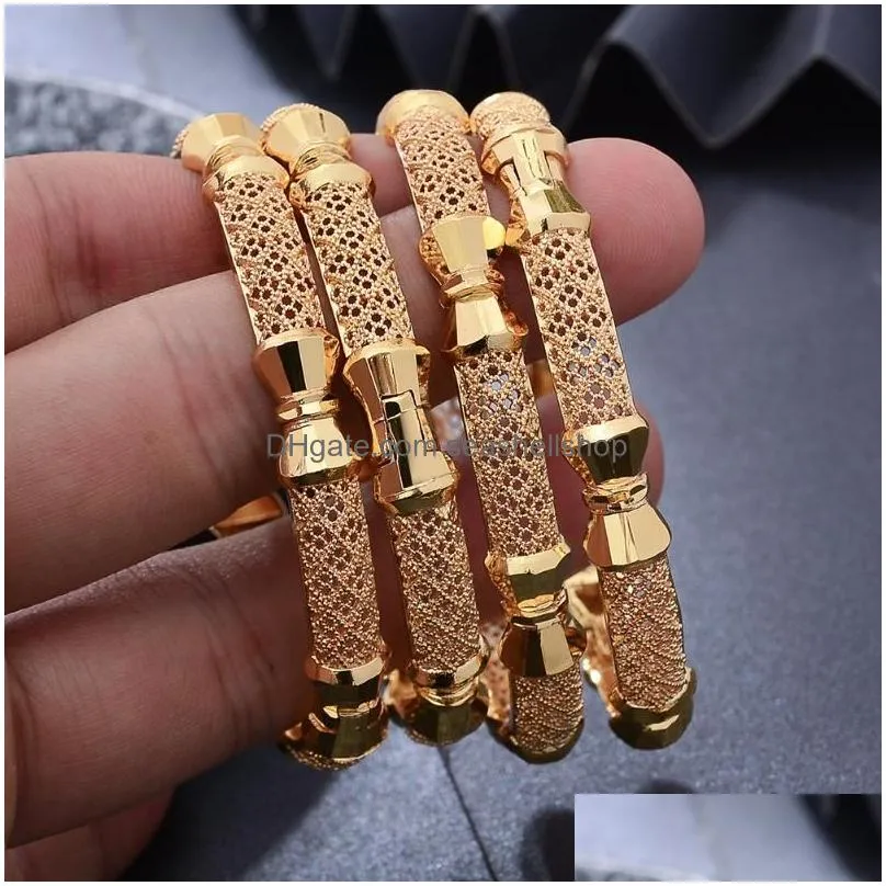 Bangle Bangle Small 4Pcs/Lot Dubai Gold Bangles For Women Girls Ethiopian Bracelet Jewelrybangle Jewelry Bracelets Dh1Ed