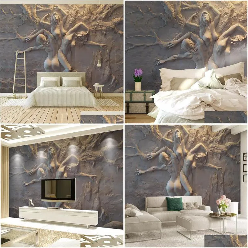 Wallpapers Custom Wallpaper European 3D Stereoscopic Embossed Abstract Beauty Body Art Background Wall Painting Living Room Bedroom Ho Dh7Wh