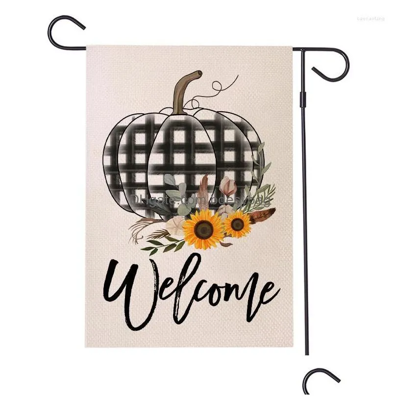 Party Decoration 1Pc Thanksgiving Day Garden Flag Pumpkin Pattern Banner Diy Home Lawn Holiday Dhghm