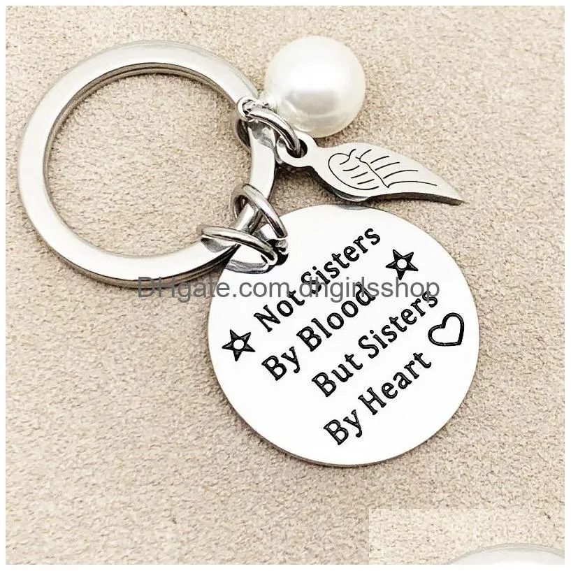 Key Rings Stainless Steel Key Rings Wing Charm Letter Not Sister Keychains For Best Friend Fashion Jewelry Gift Jewelry Dhloq