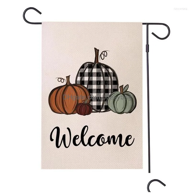 Party Decoration 1Pc Thanksgiving Day Garden Flag Pumpkin Pattern Banner Diy Home Lawn Holiday Dhghm