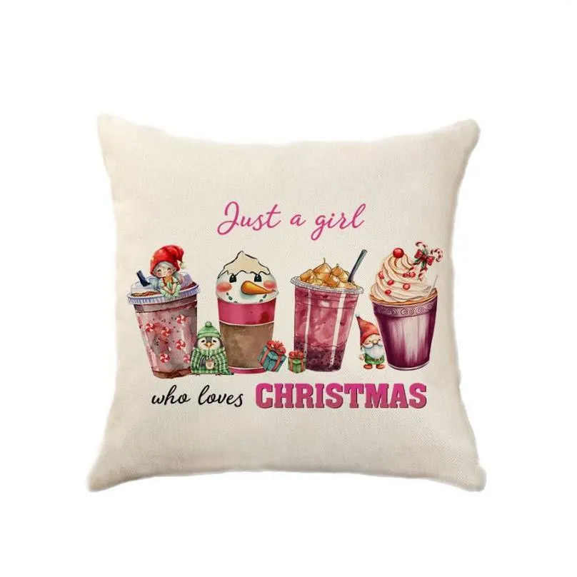 Pillow Casepillow Case Pink Christmas Throw Pillow Ers Xmas Tree Snowflake Flax 18 X Inch Cushion Er Pillowcase For Sofa Bed Home Gard Dhwoh