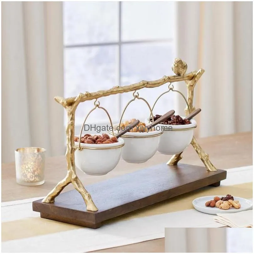 Dishes & Plates Dishes Plates Gold Oak Branch Snack Bowl Stand Resin Christmas Rack With Removable Basket Organizer Party Decorations7 Dhwug