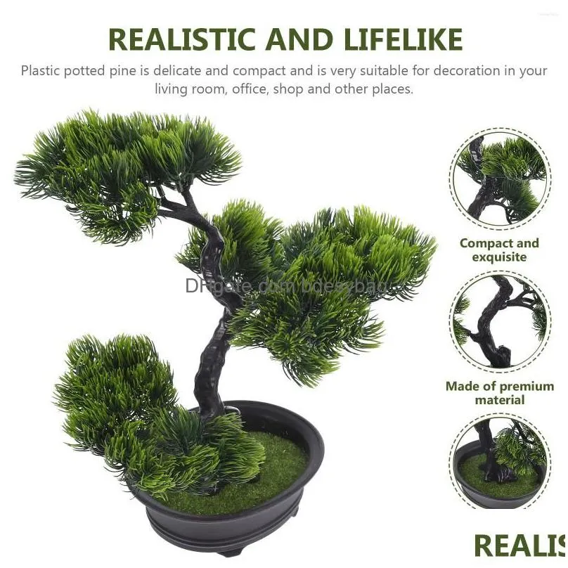 Decorative Flowers Artificial Tree Fake Decors Plants Imitation Pine Ornaments Home Indoor Cute Desk Dh2Mg