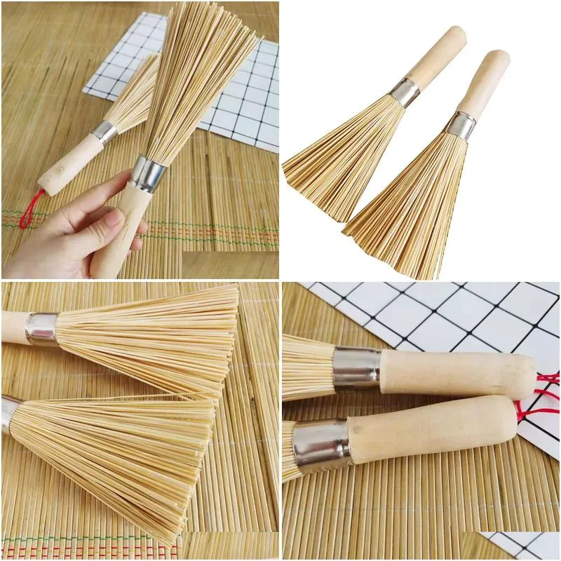 Cleaning Brushes Natural Bamboo Brush Wood Handle Cleaning Brushes Pot Hangable Kitchen Tool 24Cm Home Garden Housekeeping Organizatio Dhklo