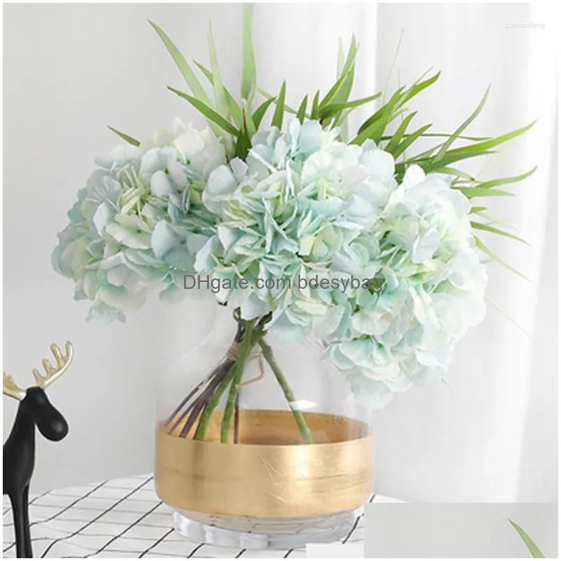 Decorative Flowers 34Cm Height Silk Flower Hydrangea Artificial Bouquet For Home Wedding Decoration Indoor Marriage Party Supply Dhinc