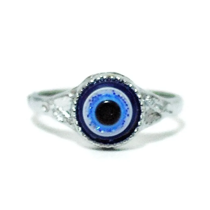 Couple Rings Wholesale 50Pcs Blue Devils Eye Alloy Rings Mix Charm Punk Goth Gift Turkish Women Men Jewelry Jewelry Ring Dhbt8