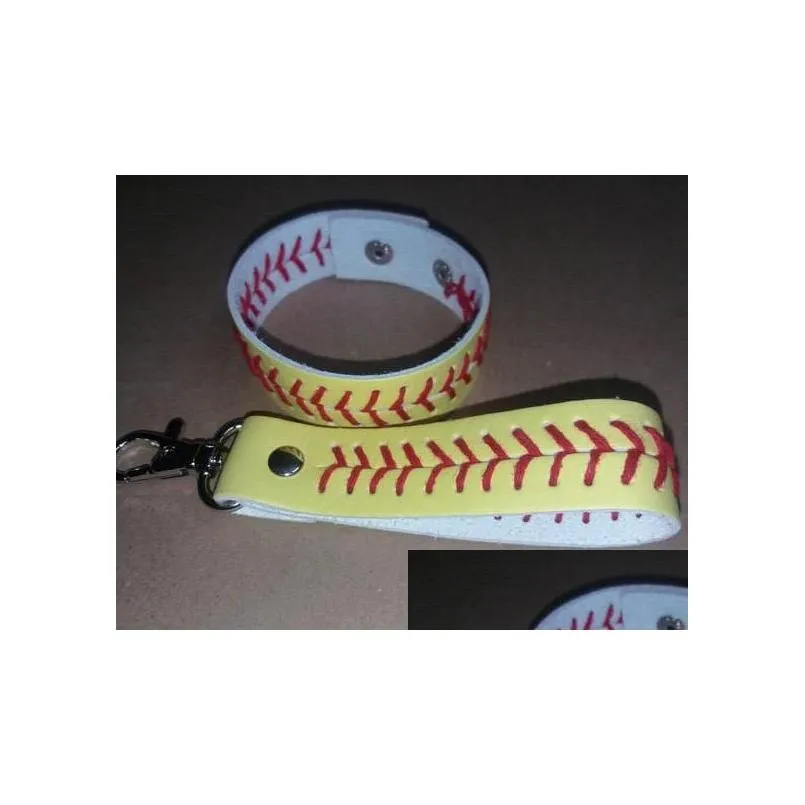 baseball bracelet keychain leather softball bracelets key chains keyring mens women sports wristband ball accessories jewelry gga2466