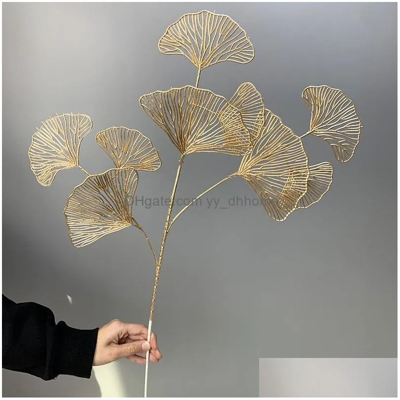 three-pronged fan leaf netting artificial gold ginkgo eucalyptus holly for wedding arch flower arrangement home decor crafts