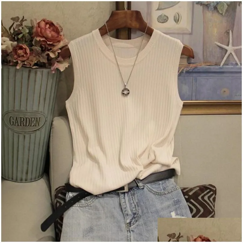 Women`S Blouses & Shirts Fashion Woman Blouse 2021 Summer Sleeveless Women O-Neck Knitted Shirt Clothes Womens Tops And Blouses C853 A Dhztl
