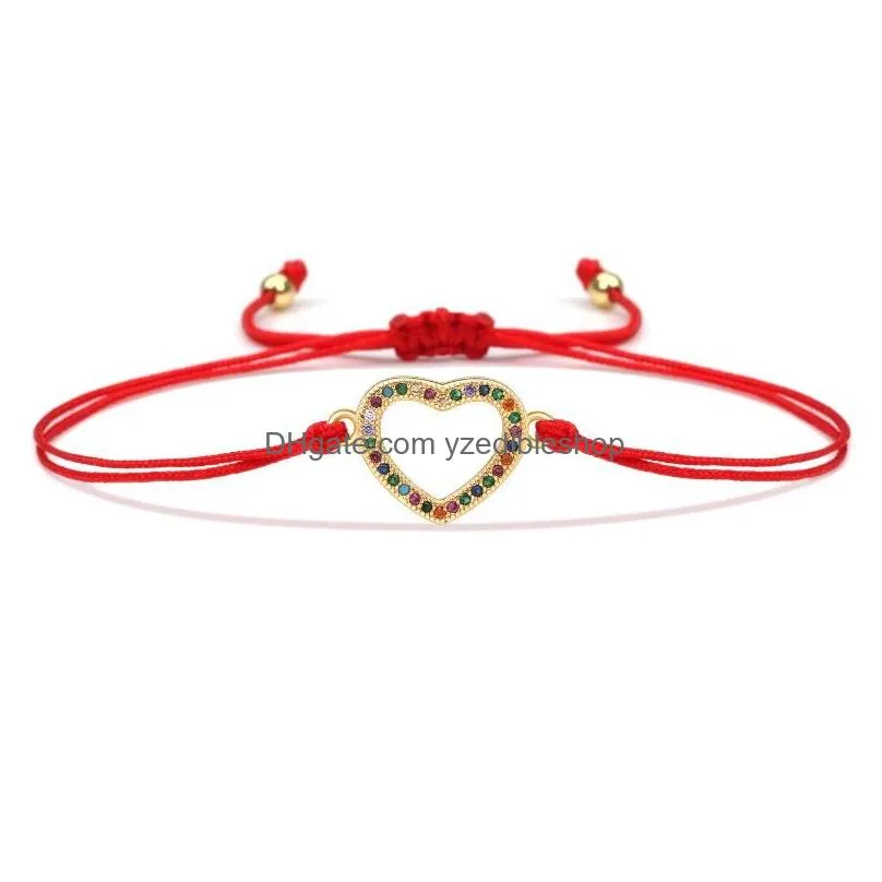 charm bracelets gold-plated rainbow cubic zirconia heart bracelets bangles red string handmade love adjustable simple fashion jewelry